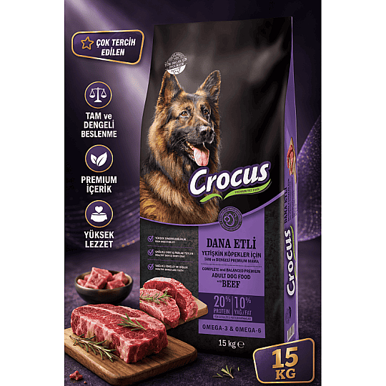 Crocus Biftekli Pirinçli Yet. Köpek Maması 15 Kg