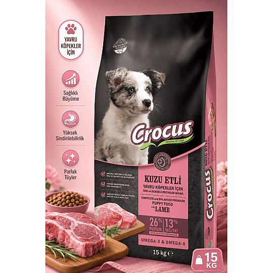Crocus Kuzu Etli Pirinçli Yavru Köpek Maması 15 Kg