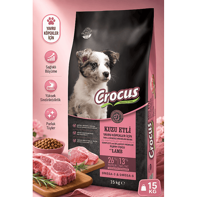Crocus Kuzu Etli Pirinçli Yavru Köpek Maması 15 Kg - 1