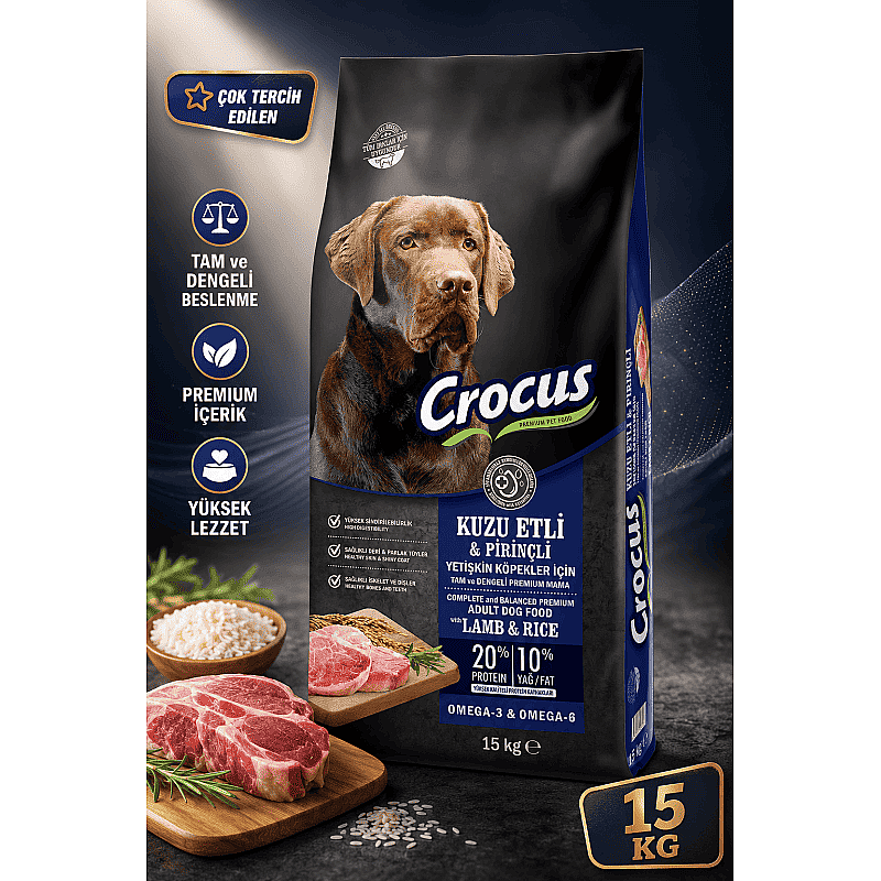 Crocus Kuzu Etli Pirinçli Yet. Köpek Maması 15 Kg - 1